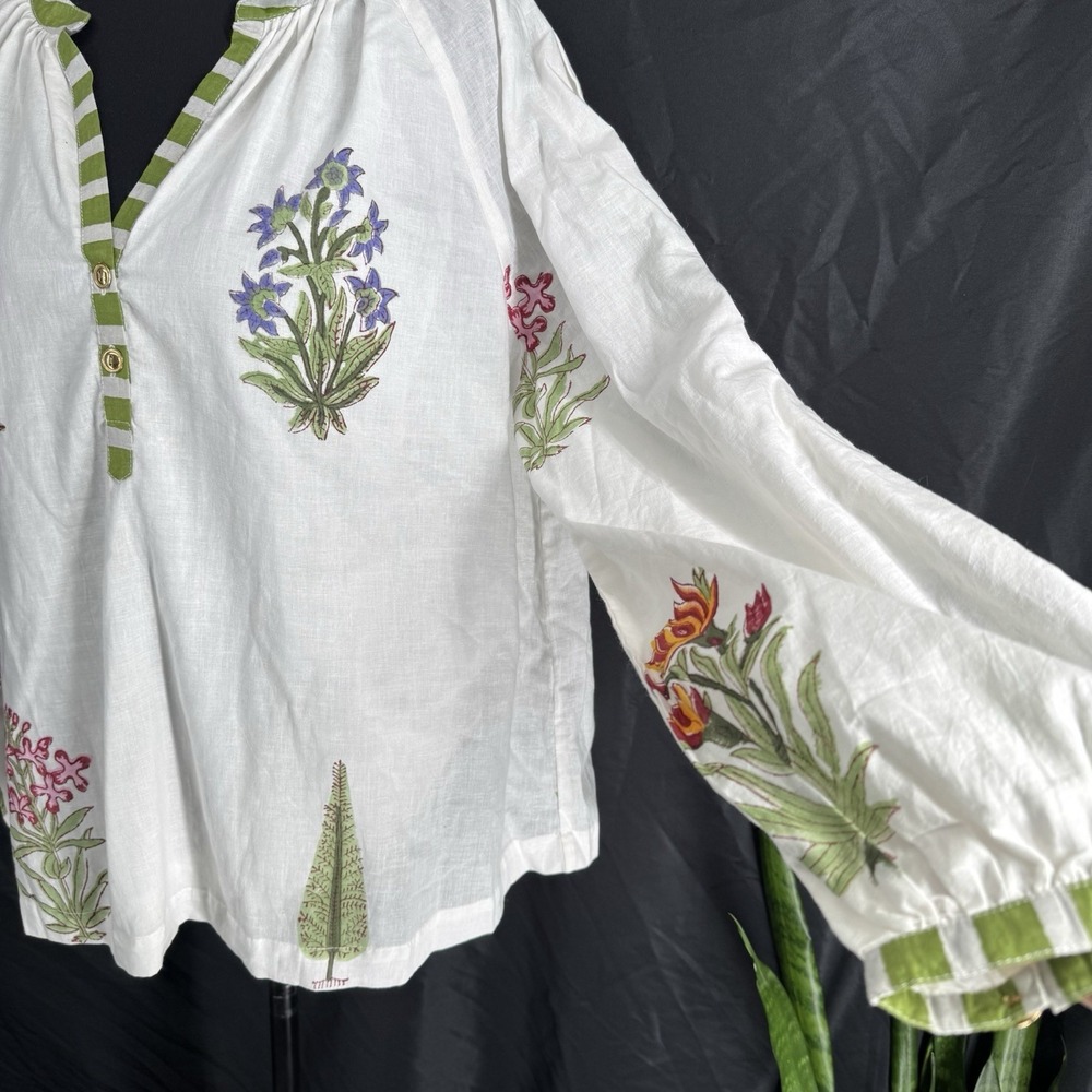 Liza Byrd Floral Peasant Top M Cottage Prairie Boho Garden Botanical 100% Cotton - Picture 3 of 6